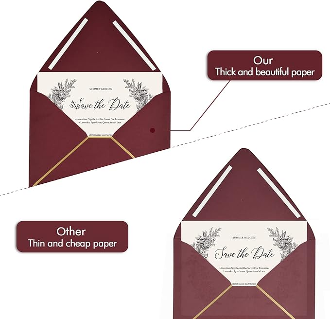 A6 Luxury Burgundy Invitation 4x6 Envelopes - 50 Pack, Self Seal, For 4x6 Cards| Perfect for Weddings, Invitations, Photos, Graduation, Baby Shower| 6.5 x 4.75 Inches