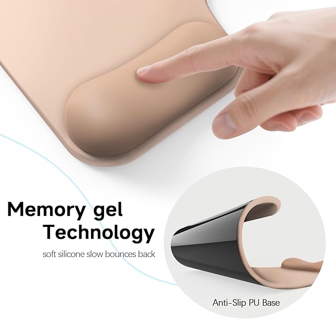 Ergonomic Mouse Pad with Gel Wrist Rest (1"& 1.2" Dual Height) - Mouse Pads Compact Mousepad Desk Mat Office, Gaming & Carpal Tunnel Relief | Non-Slip Rubber Base| Light Coffee Color