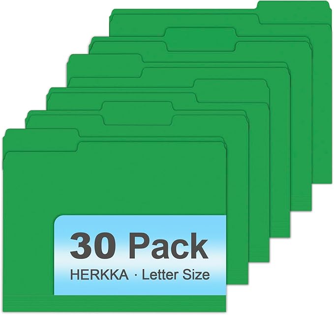 File Folder, HERKKA 30 Pack 1/3 Cut Tab File Folders, File Folders Great for Organizing and Filing, Letter Size, Green
