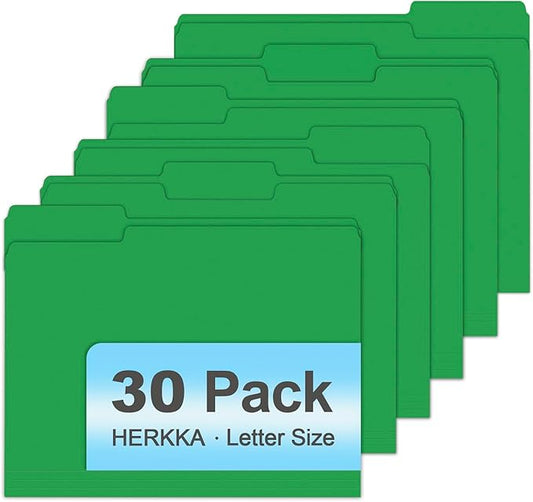 File Folder, HERKKA 30 Pack 1/3 Cut Tab File Folders, File Folders Great for Organizing and Filing, Letter Size, Green