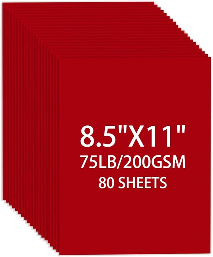 Cardstock 8.5 X 11, 80 Sheets Red Card Stock, 75lb/ 200gsm Copy Paper, Cardstock Printer Paper for Art, Drawing, Invitations, DIY Cards, Watercolor, Craft, Construction, School & Office Supplies