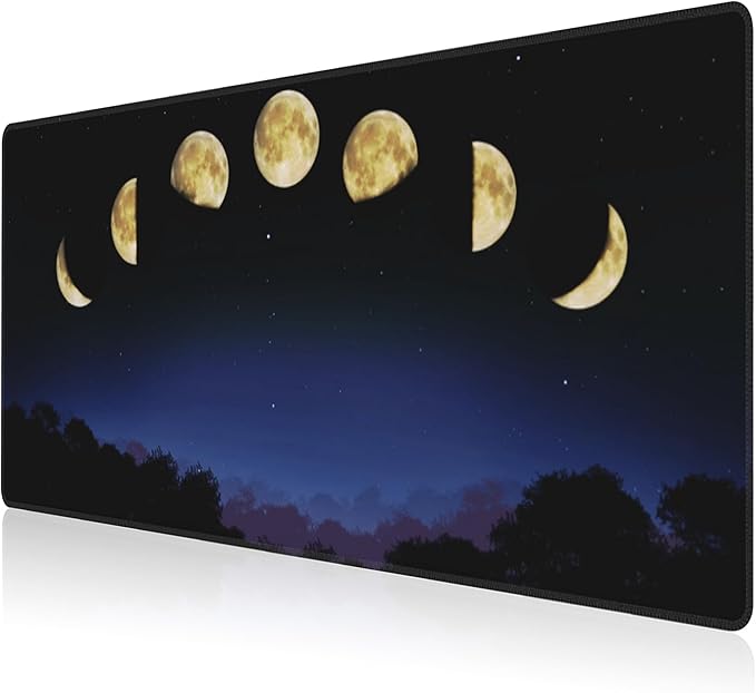 Mouse Pad, Large Moon Phase and Forest Desk Mat, Extended Non-Slip Gaming Keyboard Mousepad Desk Pad, Thick Stitched Edges Waterproof Mouse Mat 31.5"x15.7" (Moon Phase Changes)