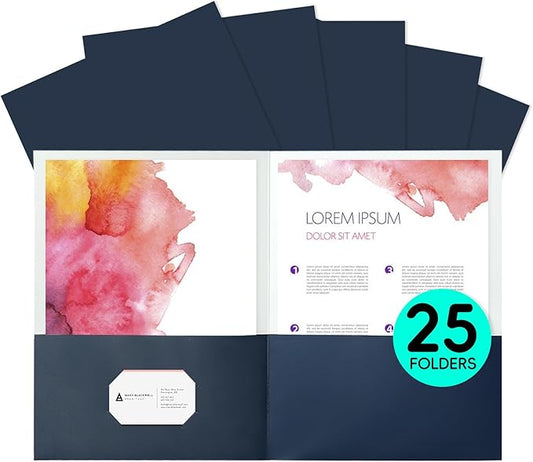 Two Pocket Folders,25 Pack Blue Folders with Pockets Fit Letter Size Paper,Thick Paper File Folder for School Office Business Home,Assorted 6 Colors
