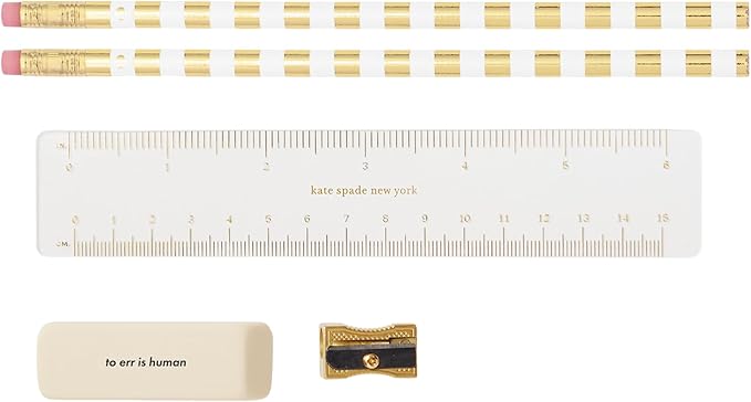 kate spade new york Pen and Pencil Case with Office Supplies, Zip Pouch Includes Pencil Sharpener, Eraser, Ruler, and 2 Wooden Pencils (Book Club)