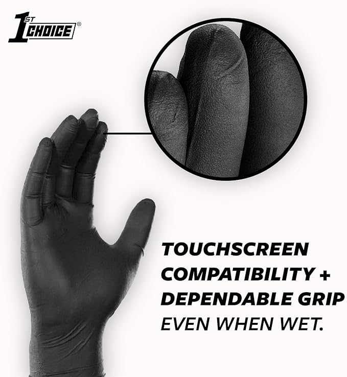 1st Choice Black Nitrile Gloves Disposable Latex-Free 5 Mil Textured for Cooking, Cleaning, Food Prep, Medium, Box of 100