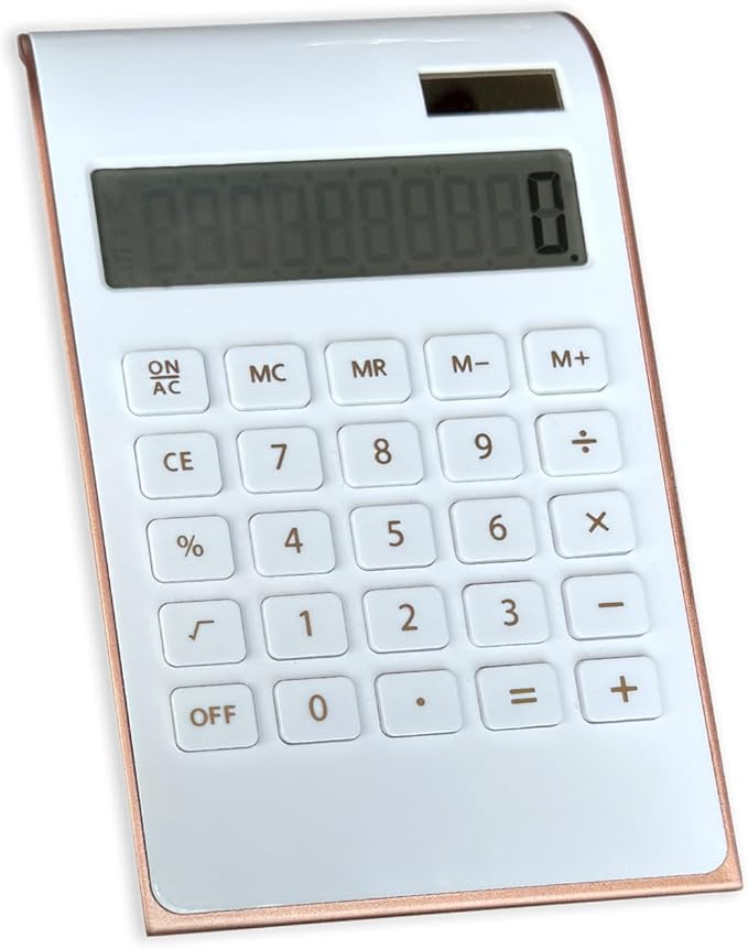 Solar Gold Calculator Standard Function Desktop Calculator LCD 10-Digit Desktop Calculator for Office, Home (Rosegold)