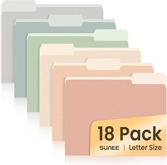 SUNEE File Folders, 18 Pack Manilla Folders 8.5 x 11, Colored Folder Office Organization Home School Folders for Documents Files Paper, 6 Pastel Colors