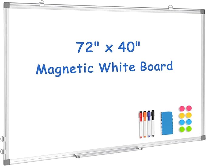 WALGLASS Large White Board, 72" x 40" Double-Sided Dry Erase Board Magnetic Whiteboard for Wall, Hanging Mounted Whiteboard Silver Aluminium Frame for Home, School, Office