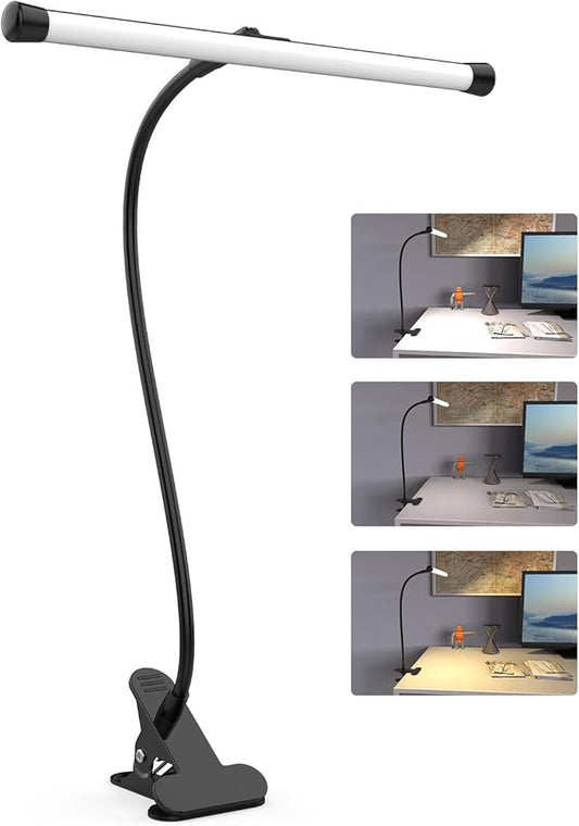 YOUKOYI LED Desk Lamp with Clamp, Flexible Gooseneck Arm Drafting Table Lamp, 10 Brightness Levels, 3 Color Modes, Can be Power by USB, 5W for Headboard, Workbench, Studio, Bedside Reading - Black