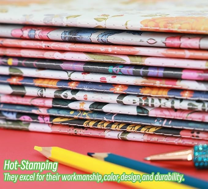 Pack of Journals for Writing A5 Notebook Bulk Set,Sketch Book- 12 Pack with 60 Blank Pages, 30 Sheets, and Embossed Cover in Gold Foil Floral Bliss Pattern (5.75 x 8.35 Inches)
