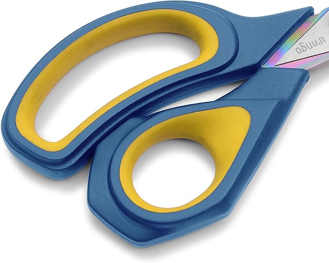 LIVINGO 2 Pack Sharp Fabric Scissors - Heavy Duty Scissors All Purpose, Titanium Coated Forged Sewing Shears for Tailor Dressmaking Crafting Cutting Clothes Leather, 8.5" & 9.5", Blue & Yellow