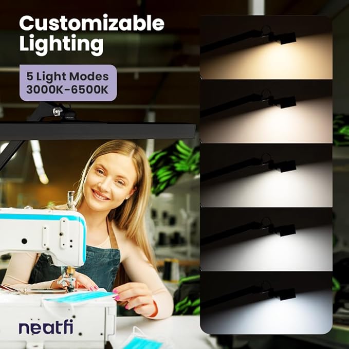 Neatfi 3,000 Lumens Ultra LED Desk Lamp with Clamp, 30W Dimmable Monitor Light, 5 Brightness Levels & 5 Light Modes (Black, 28 Inches with Metal Arm)
