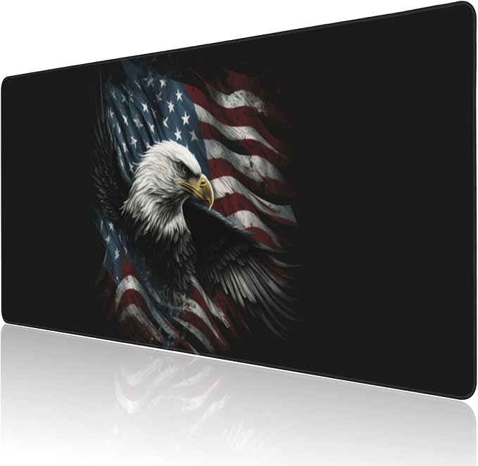 Desk Mat, USA Flag and Bald Eagle Extended Large Gaming Mouse Pad for Desk XXL, Non-Slip Rubber Base Stitched Edges Long Computer Keyboard Desk Pad Mouse Mat for Home Office Gaming 35.4"X15.7"