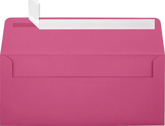 LUXPaper #10 Business Envelopes | Peel & Press | 4 1/8" x 9 1/2" | Magenta Pink | 80lb. Text | 50 Qty