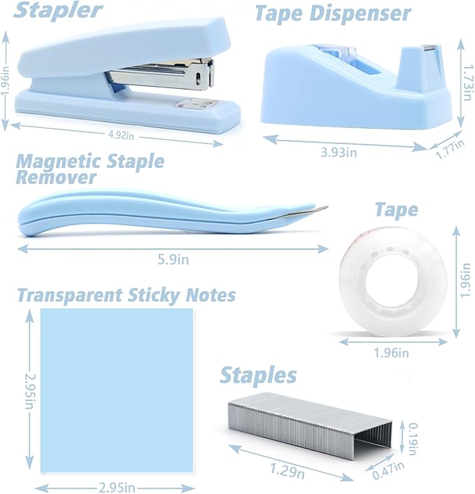 Blue Desk Accessories, Rotating Pen Holder Set,Blue Office Supplies with Stapler and Tape Dispenser Set, Gifts for Office Clerks,Student
