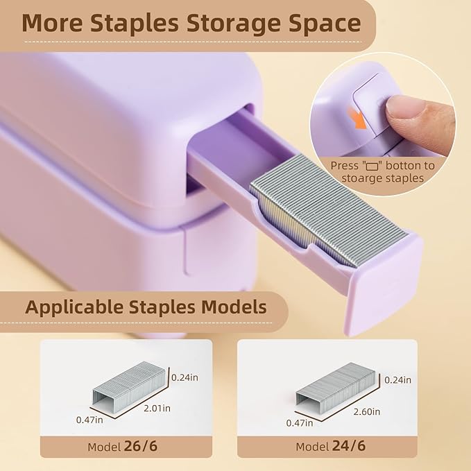 deli Stapler, Desktop Staplers with 830 Staples and Integrated Staple Remover, 40 Sheet Capacity Office Stapler, Purple