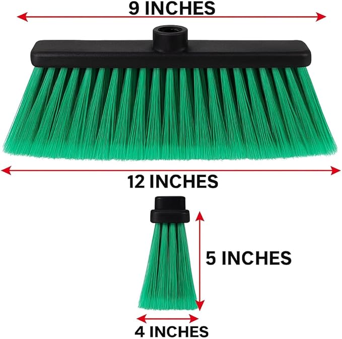 Healing Atlas LUZIA Green 14" Premium Broom Head – Long Flagged Bristles – Gentle Deep Sweep – Universal 7/8" Thread – Recycled PP – Handle Not Included (Green, LUZIA)