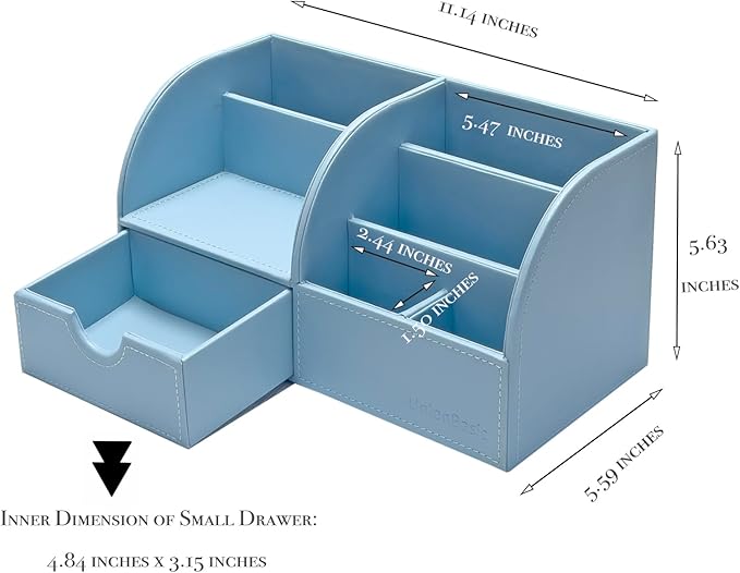 UnionBasic Desk Organizer - Multifunctional Leather Desktop Pen Holder Storage Box - Business Card/Pen/Pencil/Mobile Phone/Stationery Holder, Blue