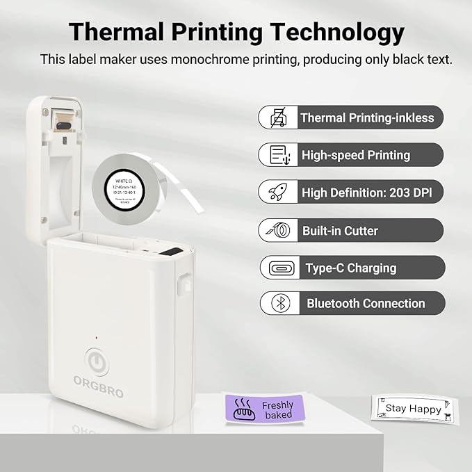 ORGBRO Label Maker Machine with Tape, X1 Portable Bluetooth Mini Label Printer, Support Pre-Cut & Continuous Label, Wireless Small Label Makers with Versatile App for School Home Office Organization