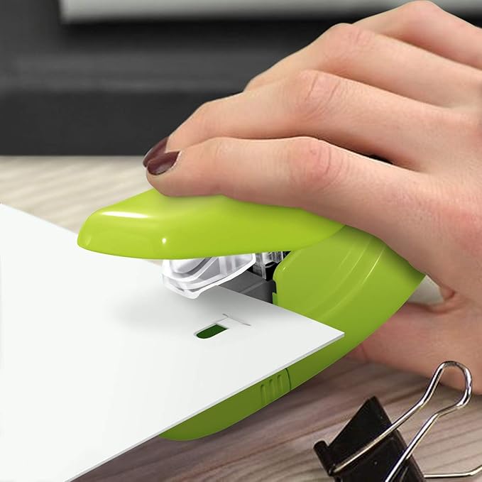Plus Paper Clinch Compact Staple-Free Stapler, Green
