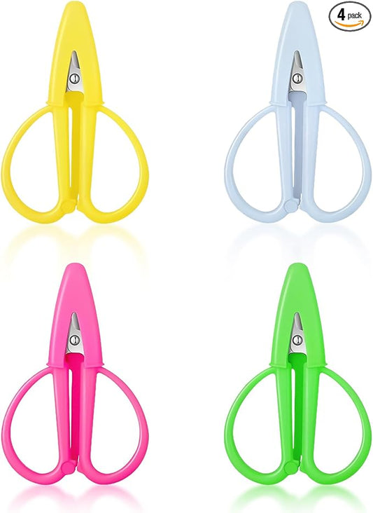 4 Pack Mini Scissors - Small Sharp Scissors All Purpose with Cover Tiny Detail Scissor for Travel Crafts Sewing Embroidery DIY (4 Colors)