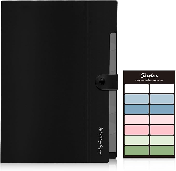 SKYDUE 8 Pockets Expanding File Folders, Accordion Folders, Portable Paper Bill Receipt Organizer, Letter Size, Home College School Office Supplies, Black