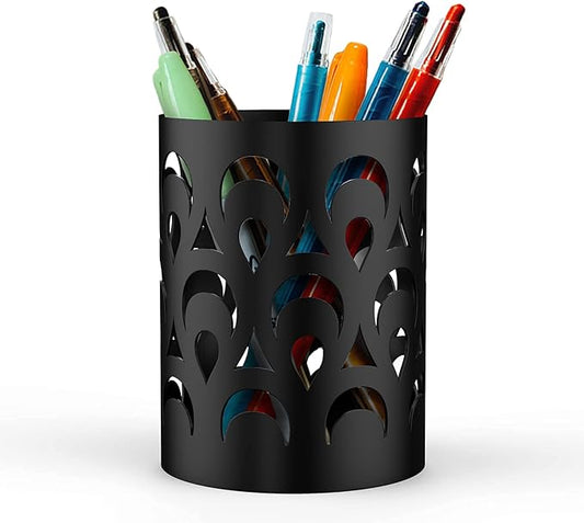 Mango Steam Metal Pen Holder, Makeup Brush Cup Organizer for Office, Bathroom, Vanity (Black, Peacock)