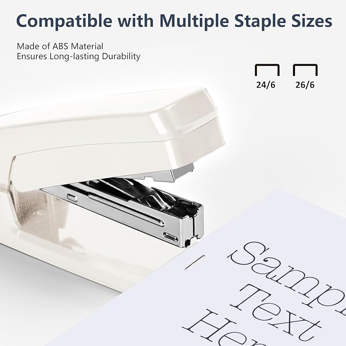 MJMX 360° Rotating Swing-Arm Stapler, 25-Sheet Capacity, with 1000 Staples, 8-Position Lock, ABS Durable Design, for Office/Home/School (Gray White)