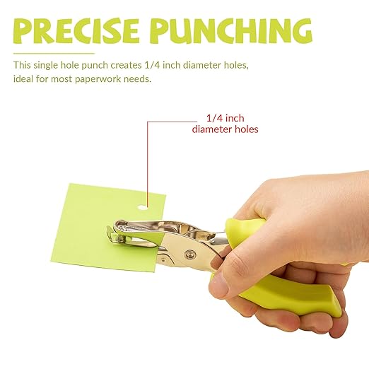 Single Hole Puncher - Mini Hole Punch with Soft Grip Handle, 1/4 Inch Single Hole Puncher for Crafts, Scrapbooks, 6 Sheets Capacity & Paper Mess Tray