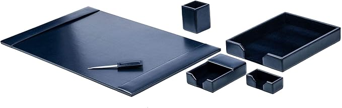DACASSO Bonded Leather Desk Set - Luxury Leather Desk Pad & Desk Organization Essentials (Navy Blue, 6 Piece)