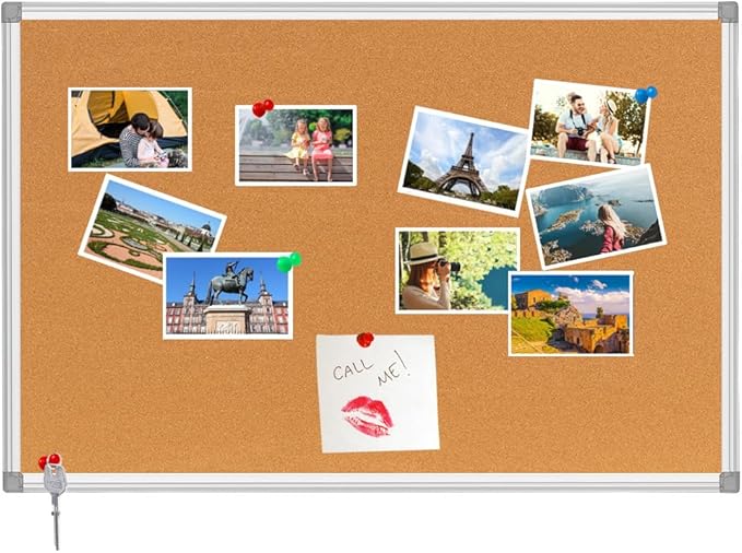Bulletin Board Corkboard Cork Board Wall Notice Board 36 x 24 Inches Inches Photo Board Picture Board Pin Board Aluminium Frame Tabla de corcho