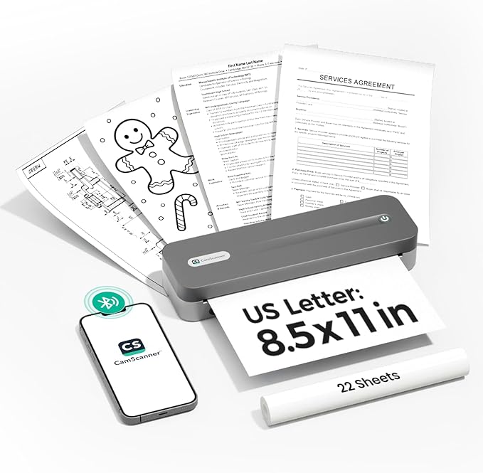 P1 Pro Thermal Printer, Large Format Portable Bluetooth Inkless Printer with 1 Roll Paper 8.5x11 Inch, Compatible with iPhone ＆ Computer,Home Office Essentials