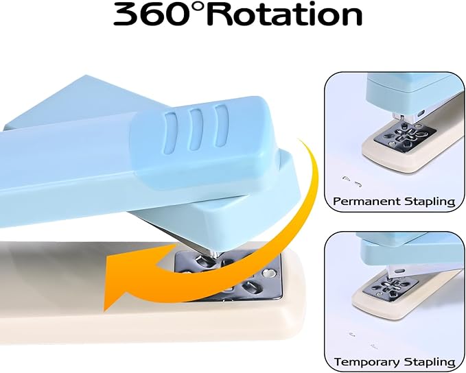 M&G Cute Swing-Arm Swivel Stapler with 1000 Staples, 360 Degree Rotate Desk Stapler, 25 Sheets Capacity, Jam Free, Desktop Stapler for Book and Booklet Binding (Blue)