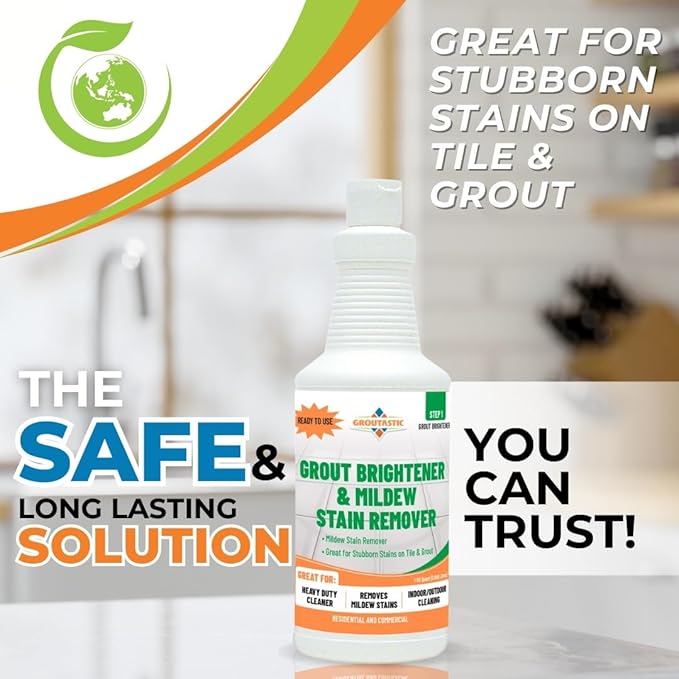 Groutastic Mildew Stain Remover – Powerful Mold & Mildew Cleaner for Tile, Grout, Showers & Bathrooms – Removes Black Stains & Soap Scum – Fast Acting, Professional Strength Cleaner