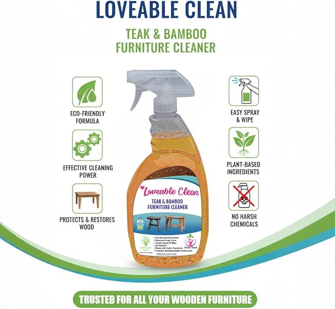EcoDecors Teak Cleaner Protective Teak Wood Restorer Eco Household Wood Furniture Cleaner Spray bottle For Hardwood & Bamboo Furniture – Certified EPA Safer Choice - 32 oz