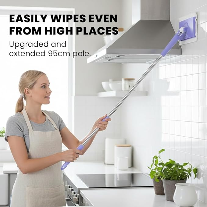 2026 Snap Grip Mini Mop Upgraded with 10 Pads| Zero Touch Hands-Free Cleaning Mop|27.5” & 36.5” Adjustable Handle Flat Dust Mop for Bathroom,Corners,Windows|No Wash, Wet & Dry Use (27.5”Purple)