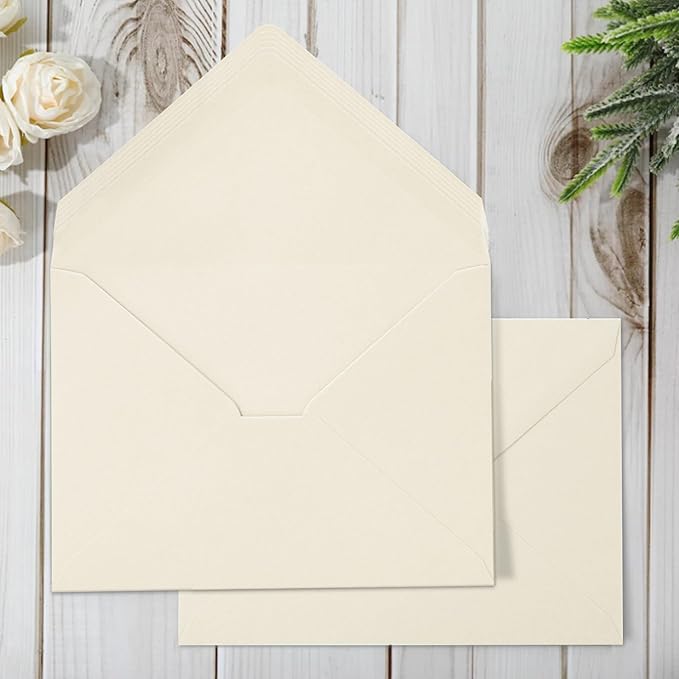Whaline 50Pcs A7 Invitation Envelopes Set Ivory Greeting Card Envelope V-Flap Envelope Gift Cards Sleeve for Mailing Envelopes Sending Card, 7.3 x 5.3 Inch