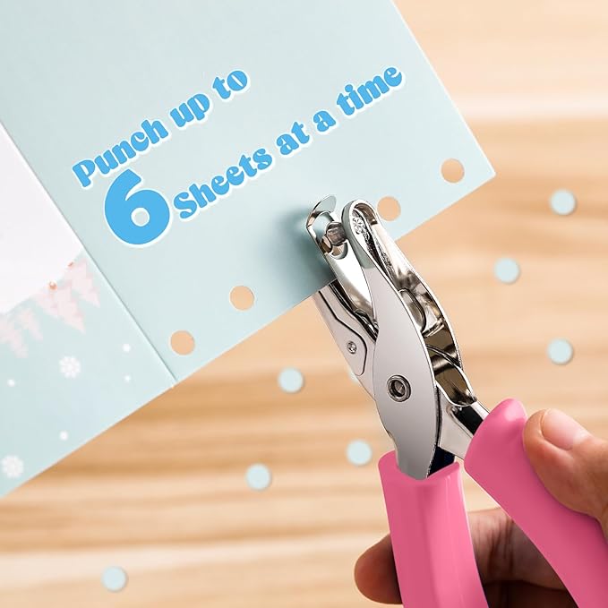 Chumia 12 Pieces Single Hole Punch Handheld 1/4 Inch Hole Paper Punch with Grip Handles Circle Single Shape Puncher for Craft Paper Greeting Cards Scrapbook Notebook (Bright Color)