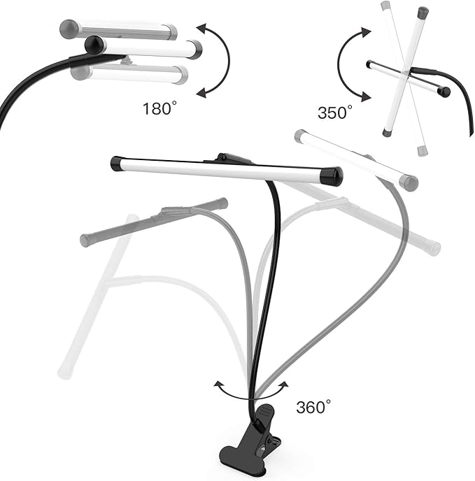 YOUKOYI LED Desk Lamp with Clamp, Flexible Gooseneck Arm Drafting Table Lamp, 10 Brightness Levels, 3 Color Modes, Can be Power by USB, 5W for Headboard, Workbench, Studio, Bedside Reading - Black