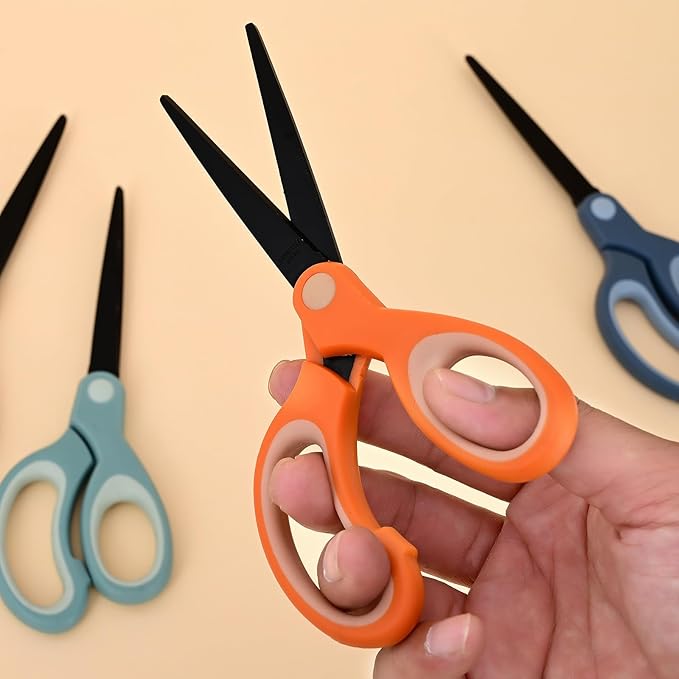 Pastel Non-Stick Scissors - All Purpose Stainless Steel Craft Shears With Soft Grip, Blunt Tip for Fabric, Kids, Office, Home, School - Left & Right Handed (1 Pack, Greyish-green)