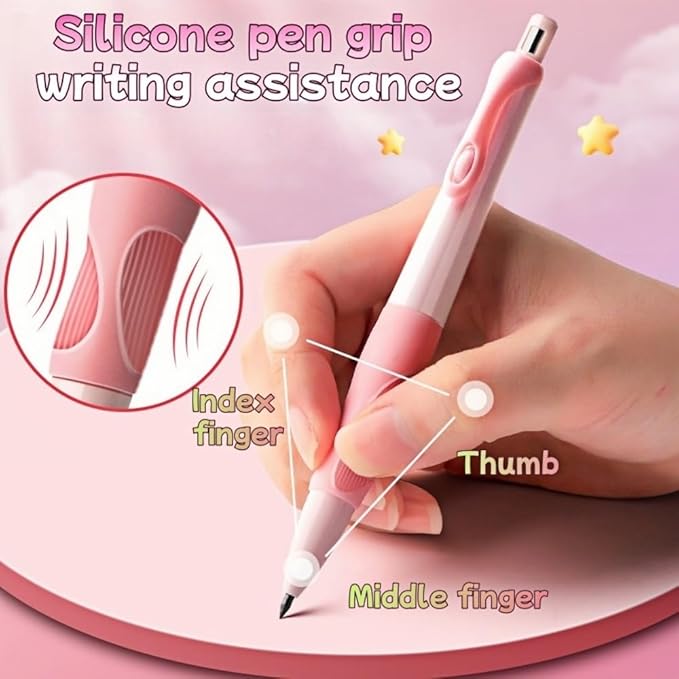 Handwriting thick mechanical pencils with grip: 2.0MM HB Pencil for kids with 14 leads (2 pack red&green)