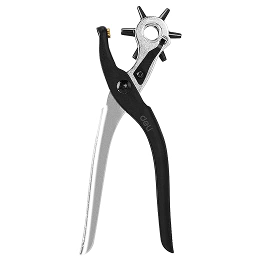 Deli 9" Leather Hole Punch Tool – Heavy Duty Rotary Belt Hole Puncher & Leather Punch Tool for Belts, Watch Bands, Dog Collars, Saddles, Shoes, Fabric, DIY Crafts