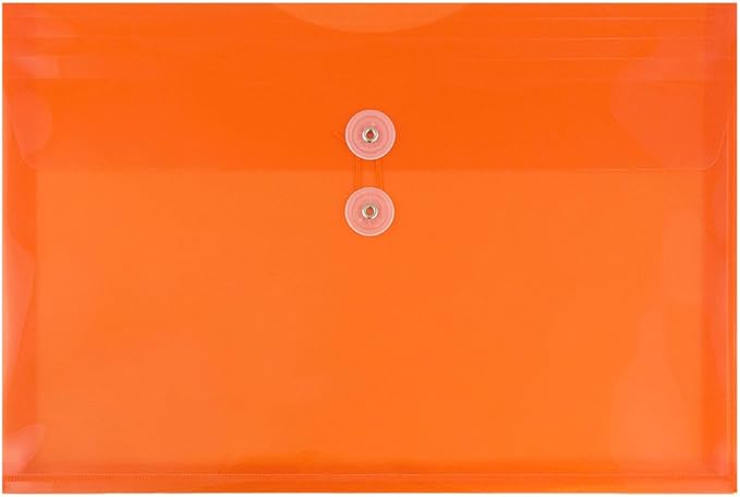 JAM PAPER Plastic Envelopes with Button & String Tie Closure - Letter Booklet - 9 3/4 x 13 - Orange - 12/Pack