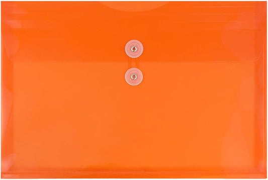JAM PAPER Plastic Envelopes with Button & String Tie Closure - Letter Booklet - 9 3/4 x 13 - Orange - 12/Pack