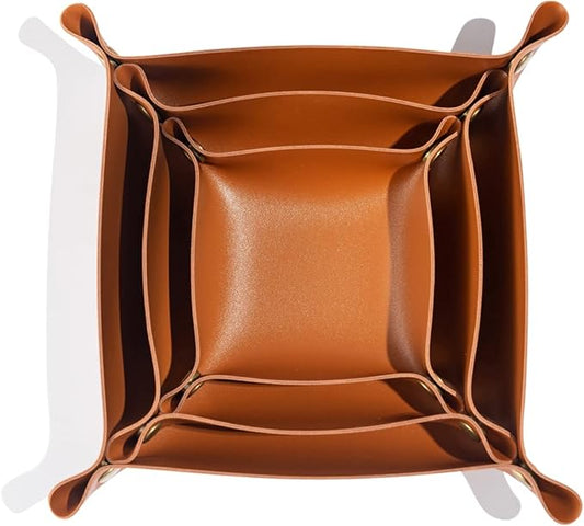 3 packs PU Leather Tray in 3 Sizes Jewelry Tray Glossy Leather Desk Organizer Leather Catchall Tray for Jewelry/Key/Coin/Sun Glasses/Watch/USB Cables etc. (brown)