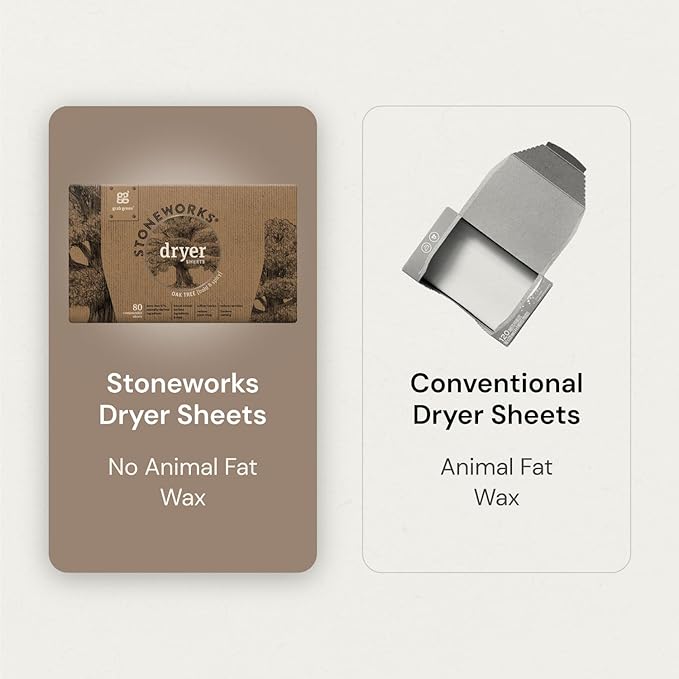 Grab Green Stoneworks Cruelty-Free Dryer Sheets | Softens Fabrics, Freshens Clothing & Reduces Static-Cling and Wrinkles | Plant Based | Birch Branch Scent (80 Sheets)