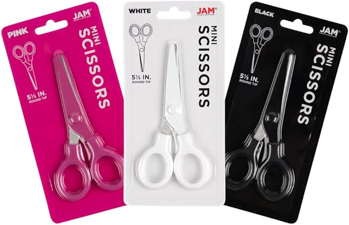 JAM PAPER Multi-Purpose Mini Scissors Set - 5 Inch - Assorted Colors - Soft Grip & Stainless Steel Precision Blades - 3/Pack