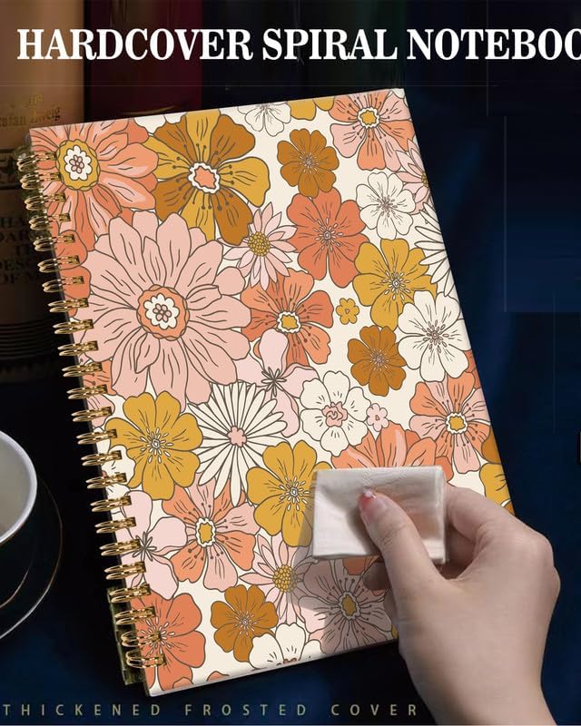 Spiral Journal Notebook,A5 Hardcover Lined Journals for Women Girl 6 x 8.3 in,120 Pages Thick Paper,Cute College Ruled Writing Notebook for Gifts Office Work School(Boho Flower)