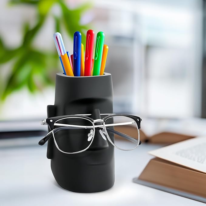 Multifunctional Handmade Eyeglass Holder and Pen Holder Desk Organizer for Office, Home Decor,Creative vase, Makeup Brush Storage (Black)