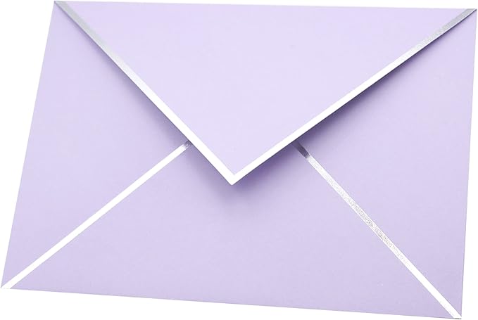 A7 Envelopes - V Flap Foil Border Luxury Mailing Envelopes for 5" x 7" Cards - for Wedding, Invitations, Baby Shower, Photos, Graduation, Birthday, Bridal Shower - 5.25" x 7.25" (Lavendar, 50 Pack)